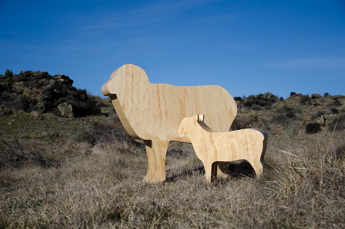plywood sheep sculpture installation lamb ewe furniture