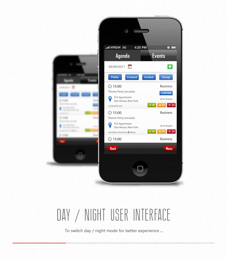 ios iphone app agenda task app Event Calender iphone 5 UI mobile app design