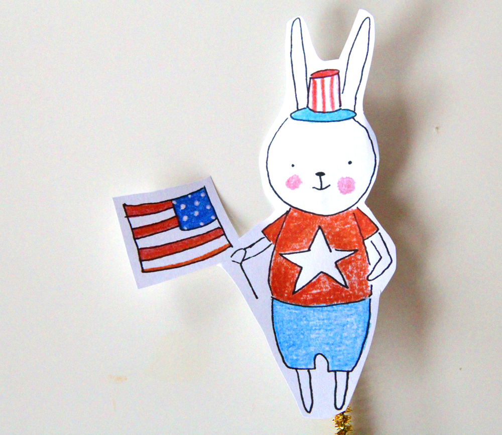 paper toy paper doll seasonal july 4 patriotic kawaii bunny hand drawn kids children play paper play educational printable cute art