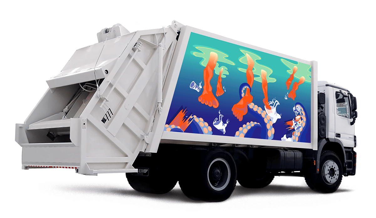 cau gomez Digital Art  Drawing  environment graphic design  ILLUSTRATION  maiambiente Sustainability waste trucks