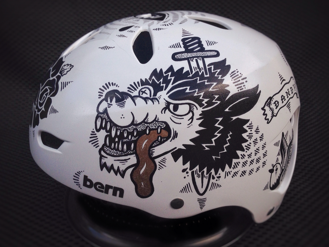 Bike Helmet Bicycle sharpie bear wolf panther sparrow rose traditional tattoo Flash Custom