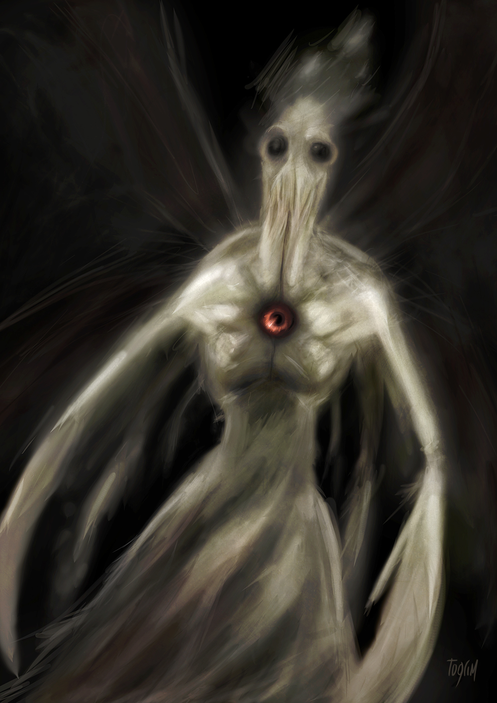 digital painting ghost dark obscure horror Character monster fog speed painting eye red lovecraft