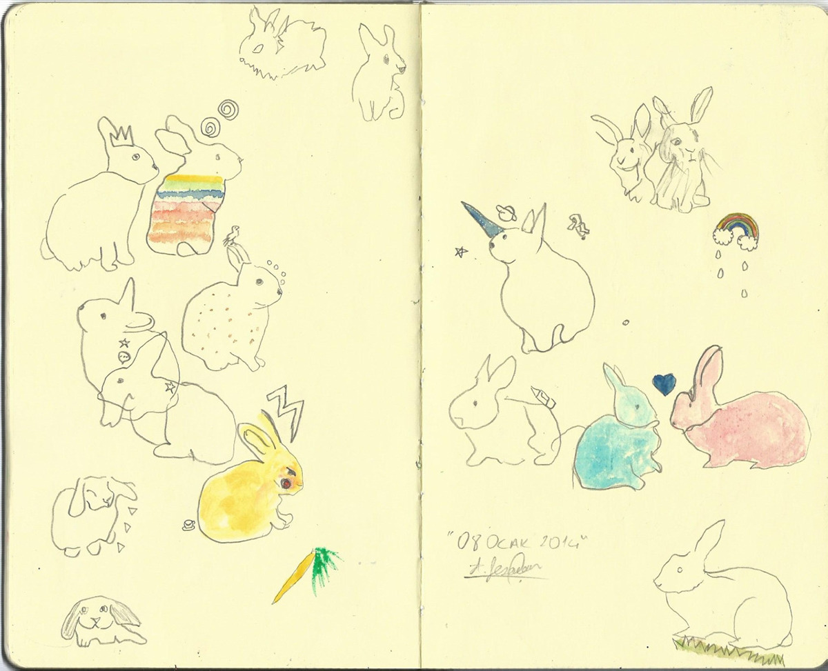 unicorn Pizza rabbit watercolor ILLUSTRATION  art sketchbook saturn SKY icecream