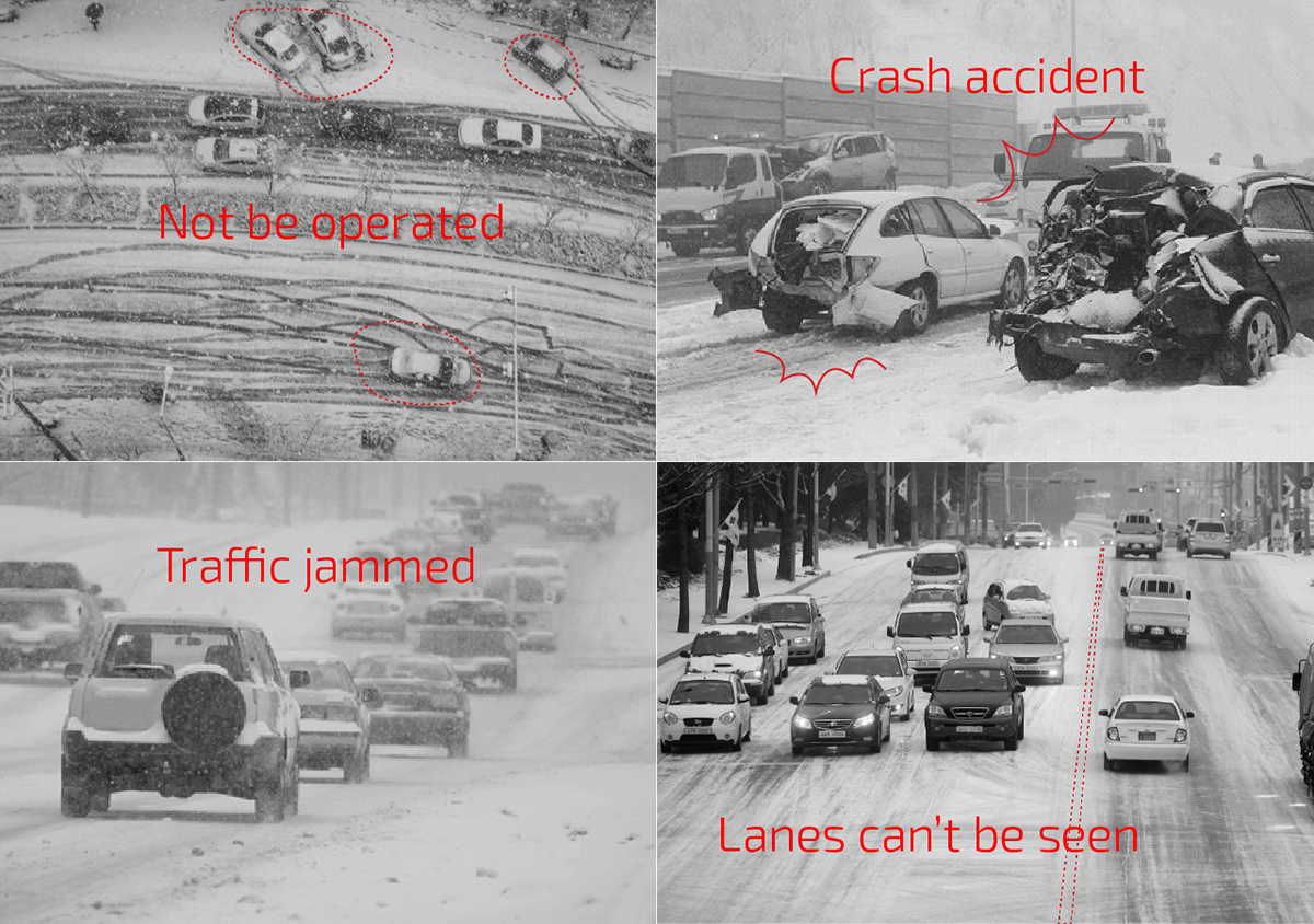streetlamp streetlight accident car crash smash-up Traffic accident snow snowy road snow-covered road