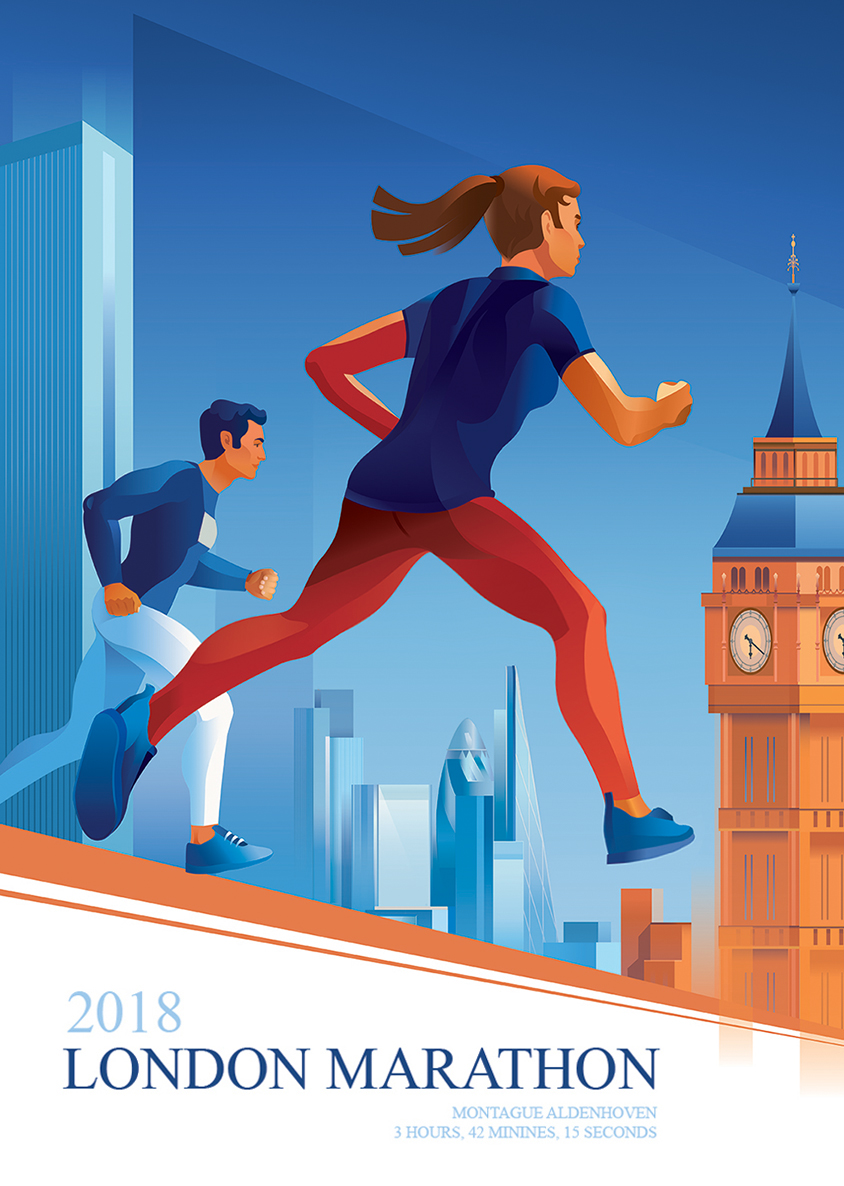 Marathon runners run sport London architecture healthy life poster