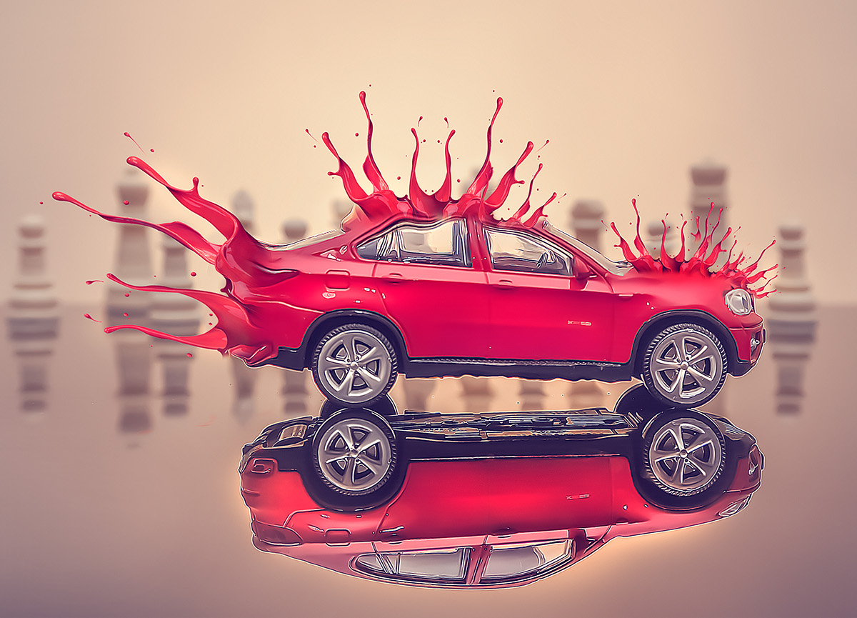 car product Product Photography art red splash paint