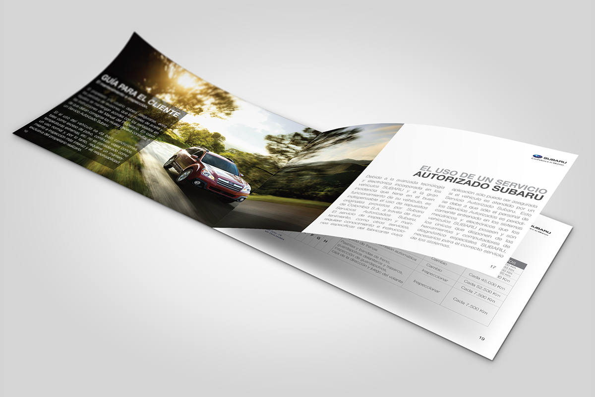 editorial design diseño Subaru car carro information información catalog catalogo brochure Cartilla Usuario Diseño editorial