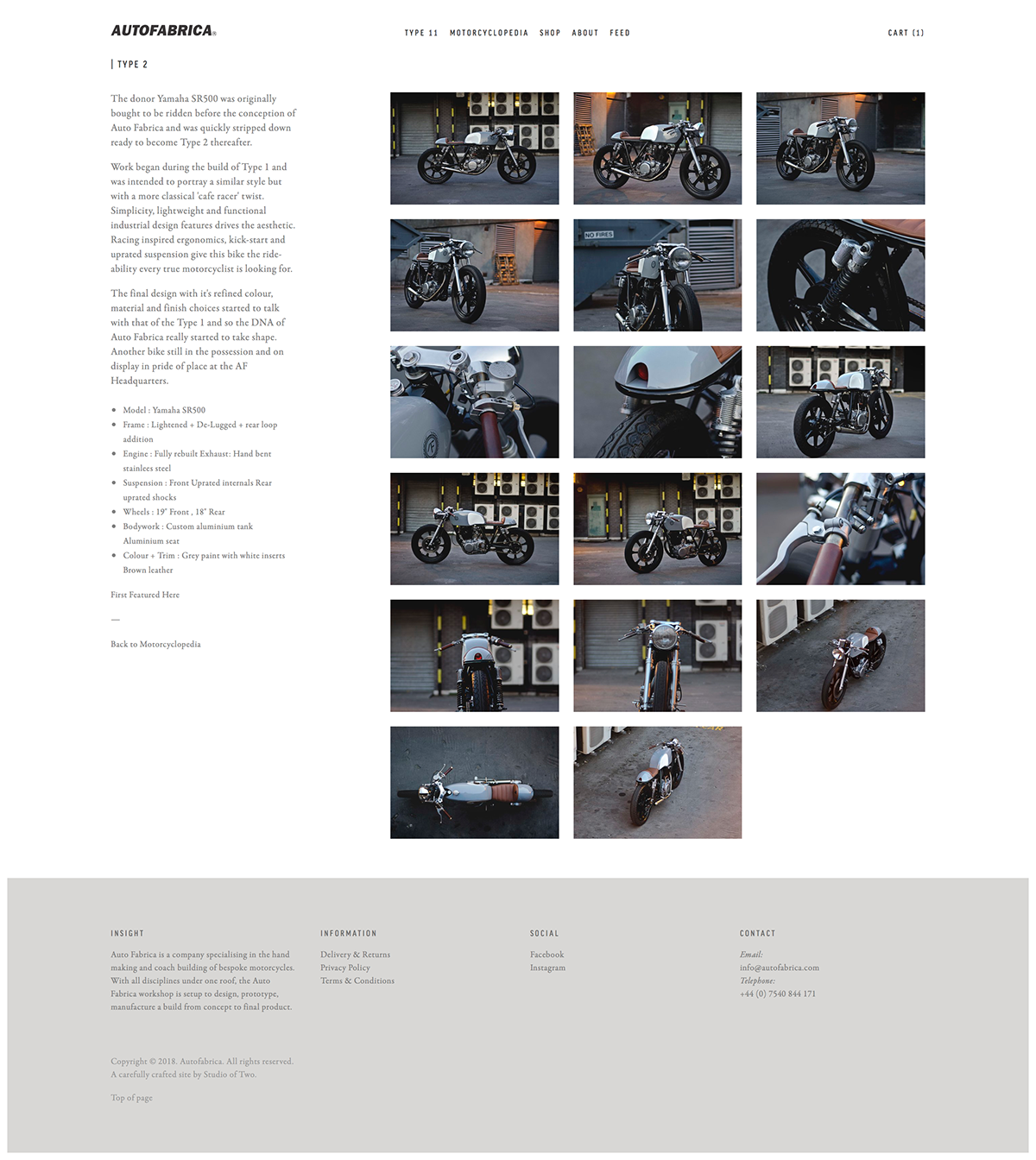 Auto Fabrica Custom Motorcycle squarespace Website design grid The Printer's Son