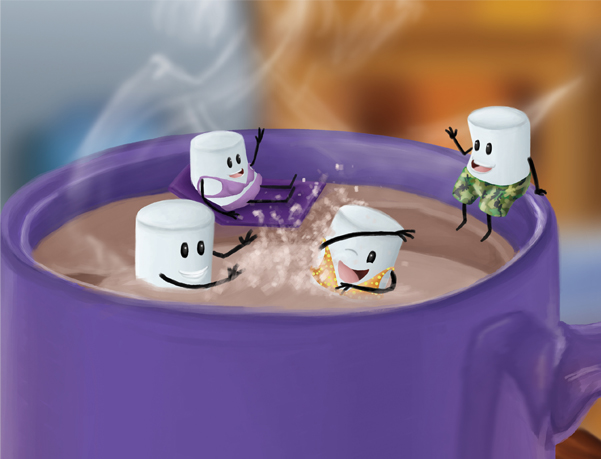 cute funny humor irony marshmallows Hot Chocolate digital digital painting photoshop cartoon Cartoony