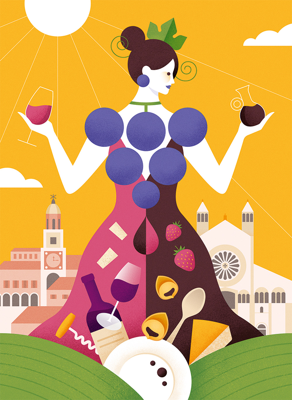 Food  Italy wine editorial Editorial Illustration magazine Digital Art  vector