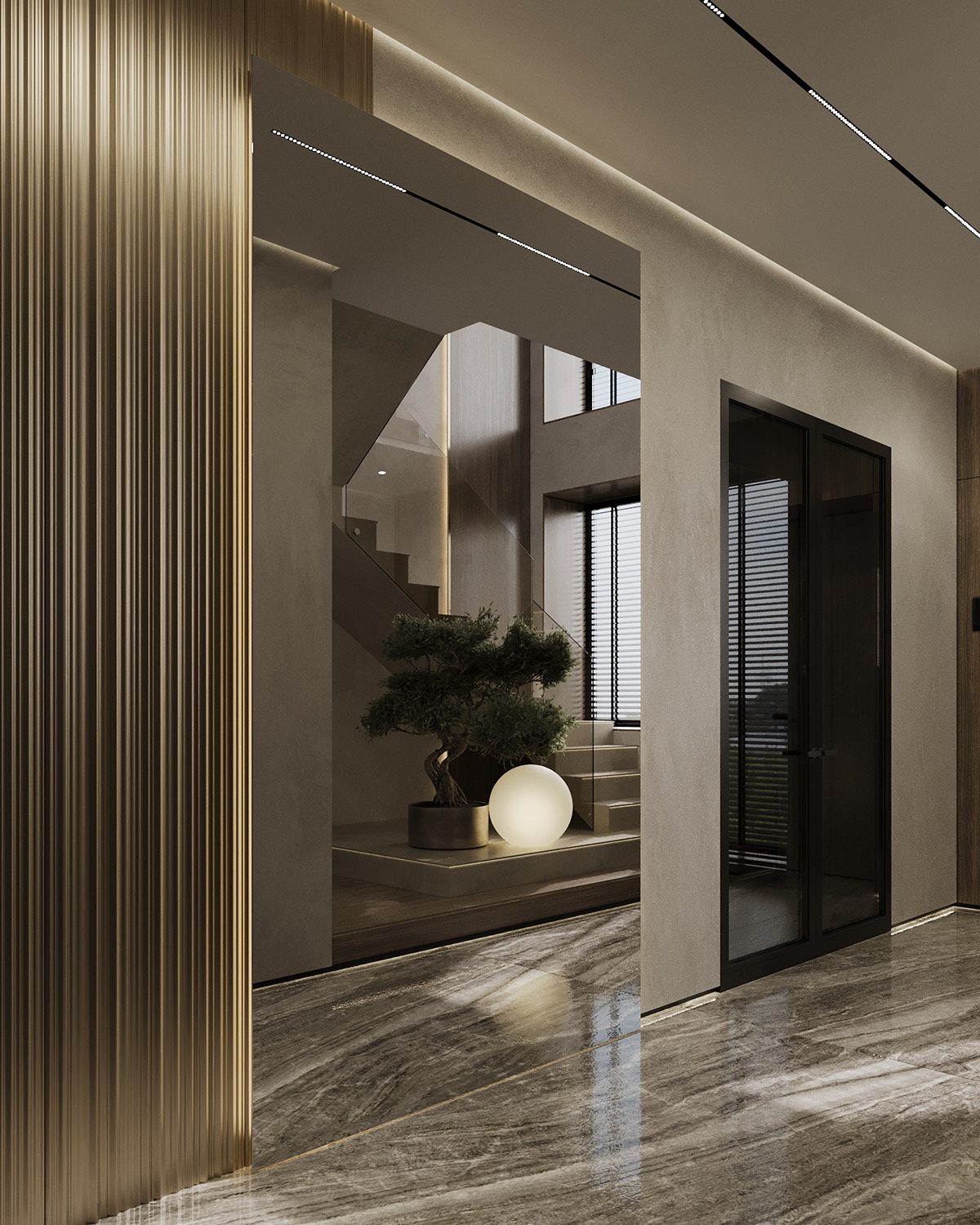 hallway Japandi visualization Render interior design  design визуализация интерьер дизайн Tree 