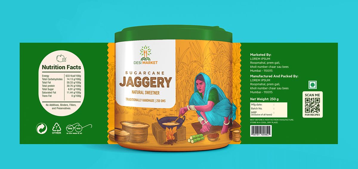 Packaging packaging design illustrated packaging Food Packaging jaggery indian village India village the fourth face HIndu women