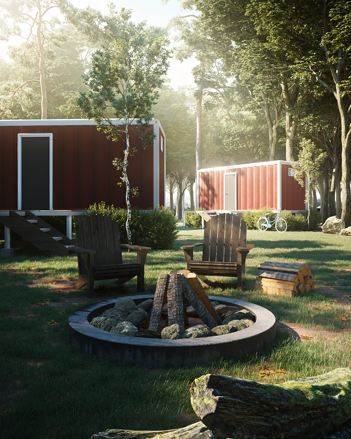 camping CGI corona forest glamping 3D architecture archviz rendering visualization