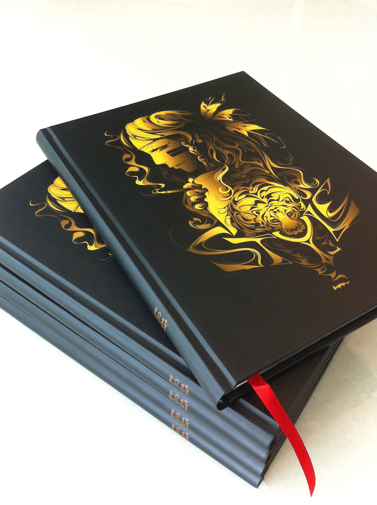 notebook skateboard black gold tiger girl Style print vector art Hong Kong Man-Tsun