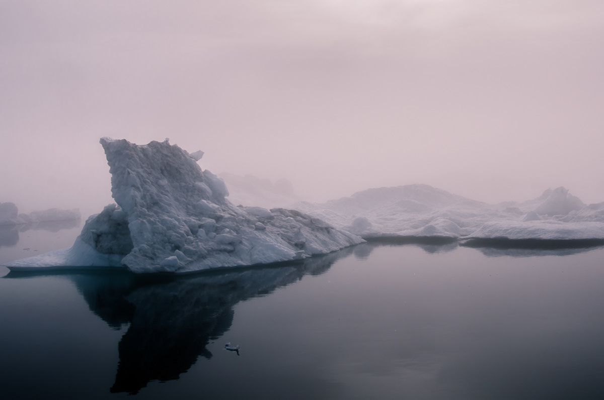 Landscape fine art Arctic Greenland northlandscapes water ice waterscape fog reflections light Sun
