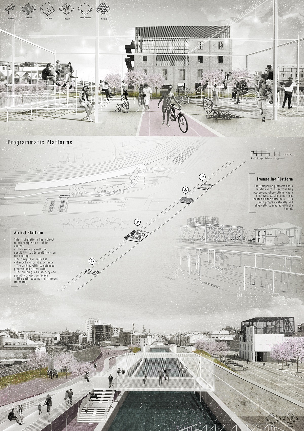 architettura milano navigli water Landscape design urbanism   scale river representation panels