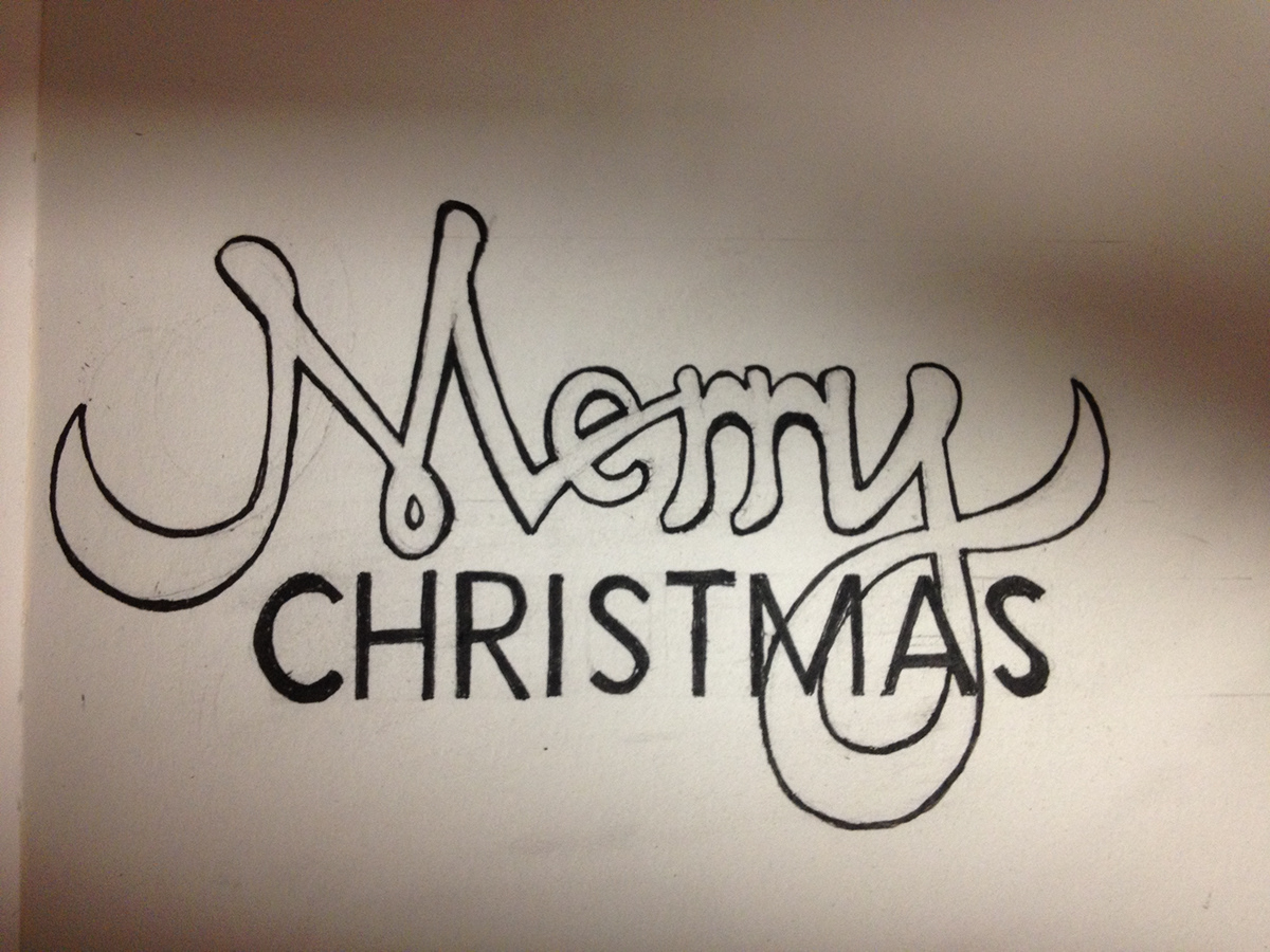 type hand drawn lettering merry Christmas holidays ink Script