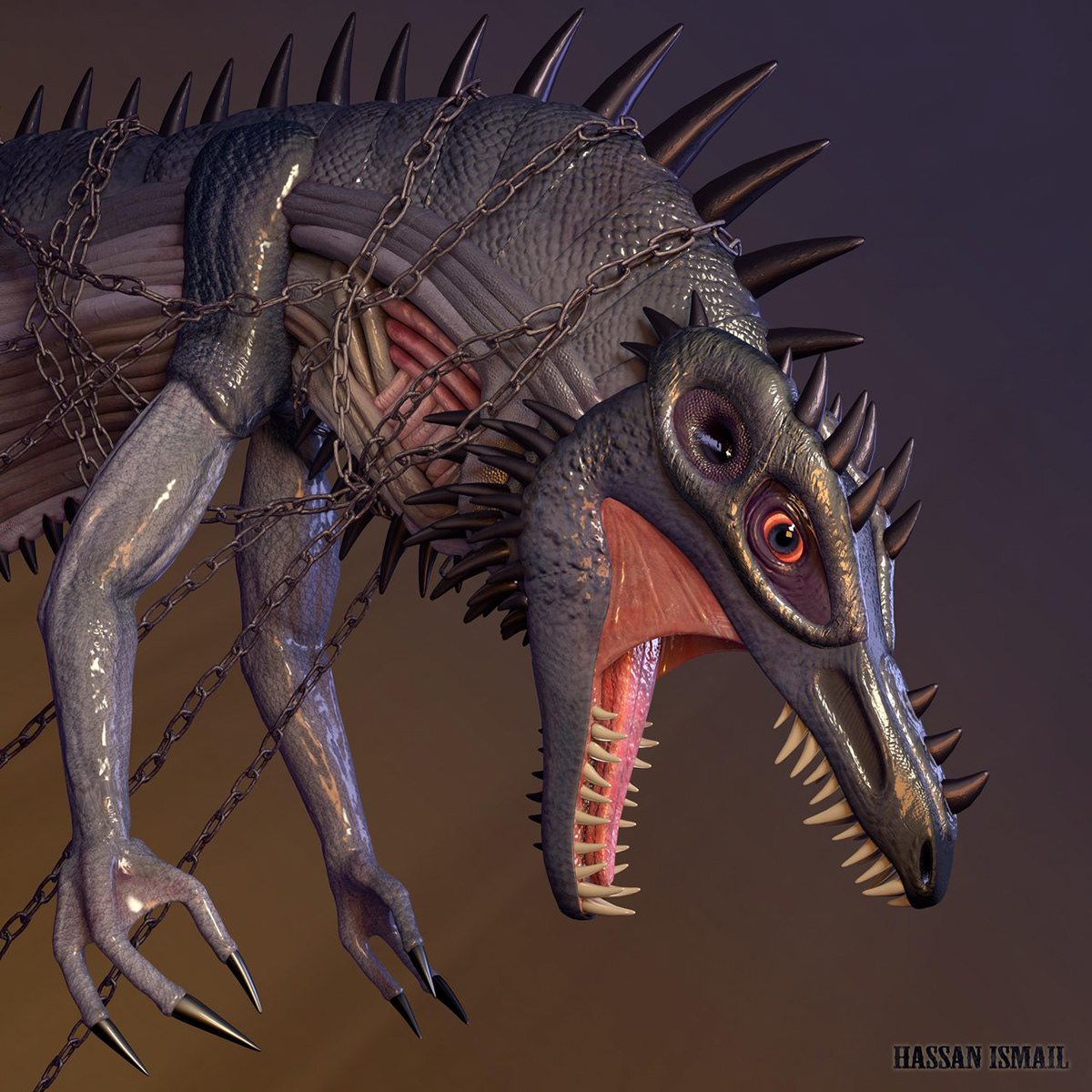 dinosaurs dragons chains monster 3D creature eyes Realism mutation spinosaurs spino Spines Flames vray Zbrush