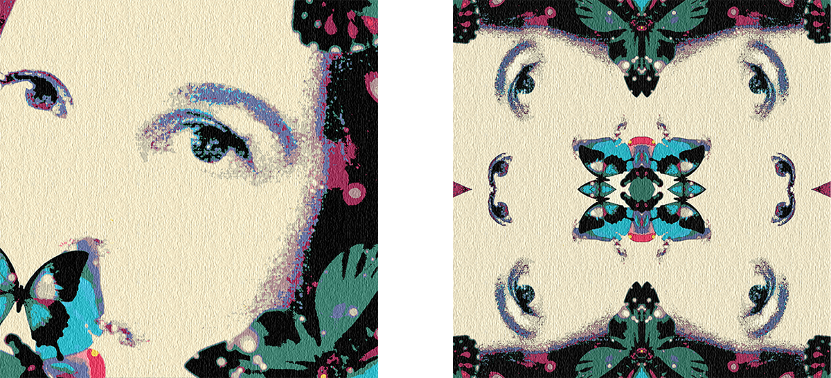 Adobe Portfolio textile scarf pattern lace butterfly self-portrait mirror