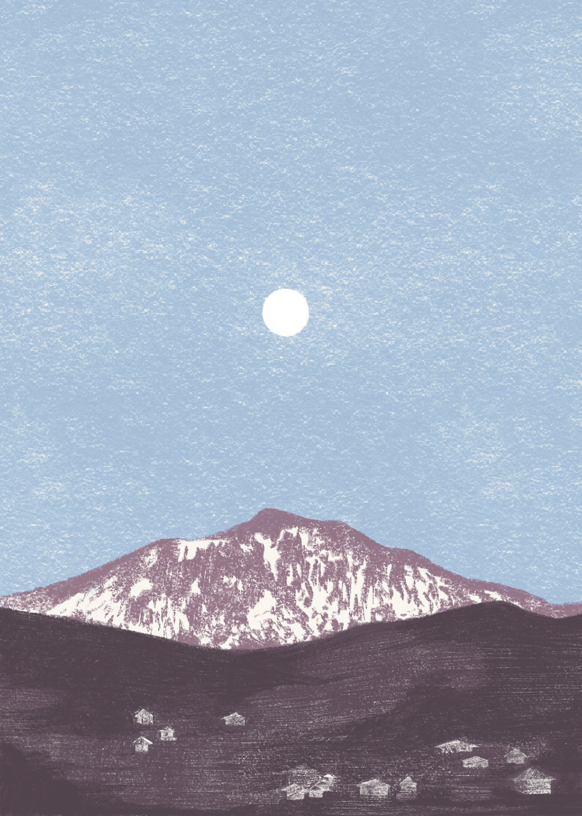 moon mountain snow ILLUSTRATION  pencil Pencil texture mountain illustration travel illustration moon illustration