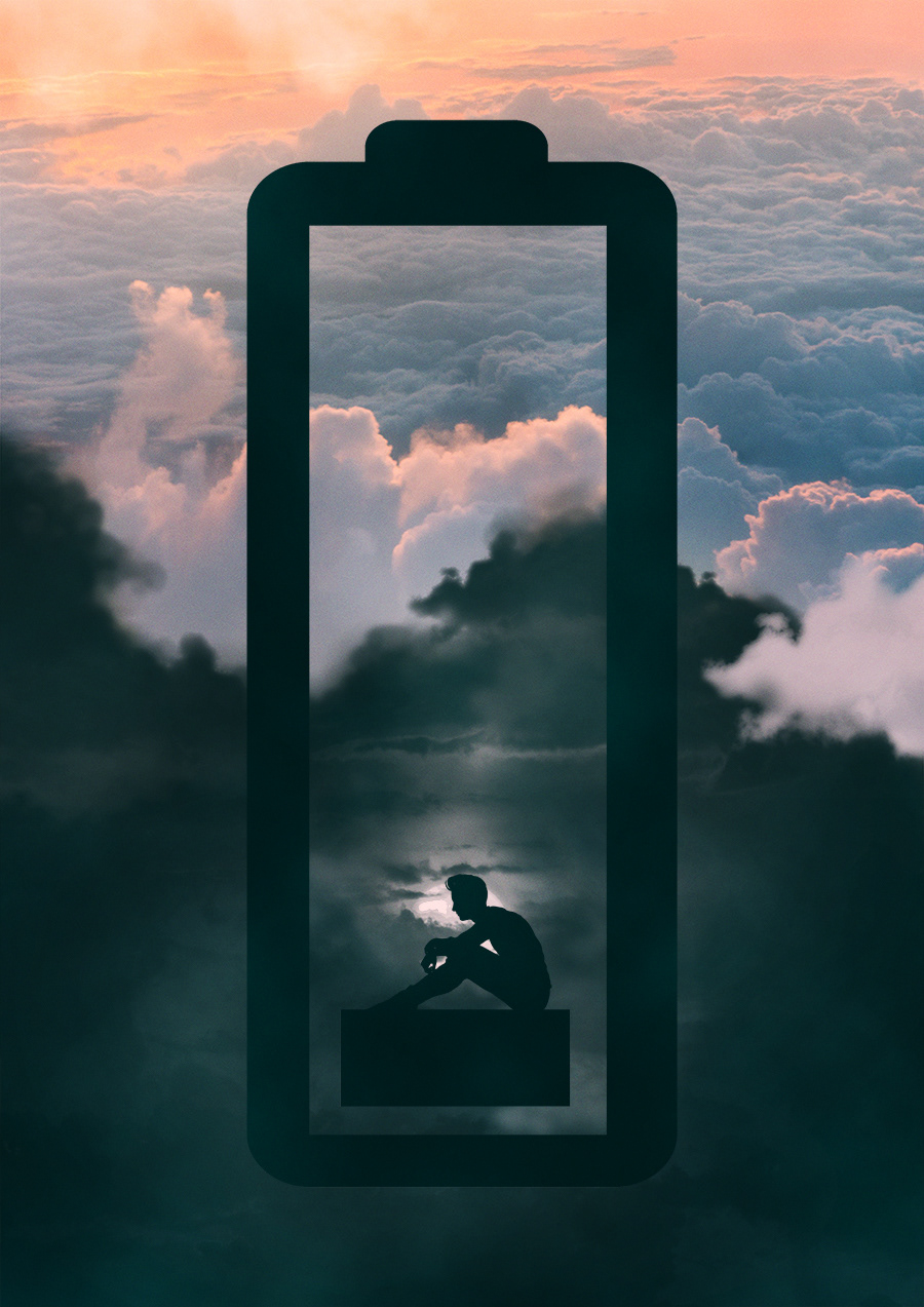 adobe Album artwork battery clouds dark drained light photoshop poster
