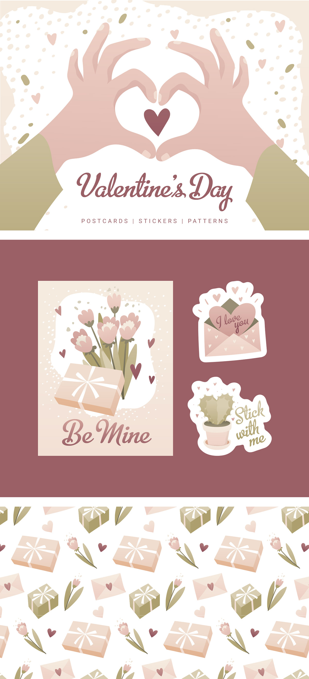 Valentine's Day Love vector ILLUSTRATION  stickers pattern postcard Social media post gift print