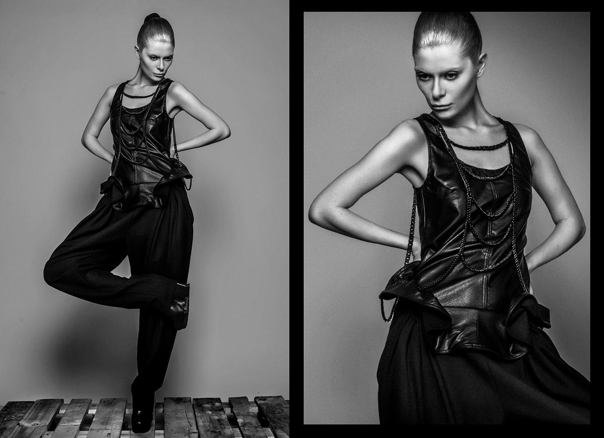 Collection illumminee bulgarian Clothing brand styling  make up art Yoan Galabov  Vivien Stephanie  black leather minimalistic