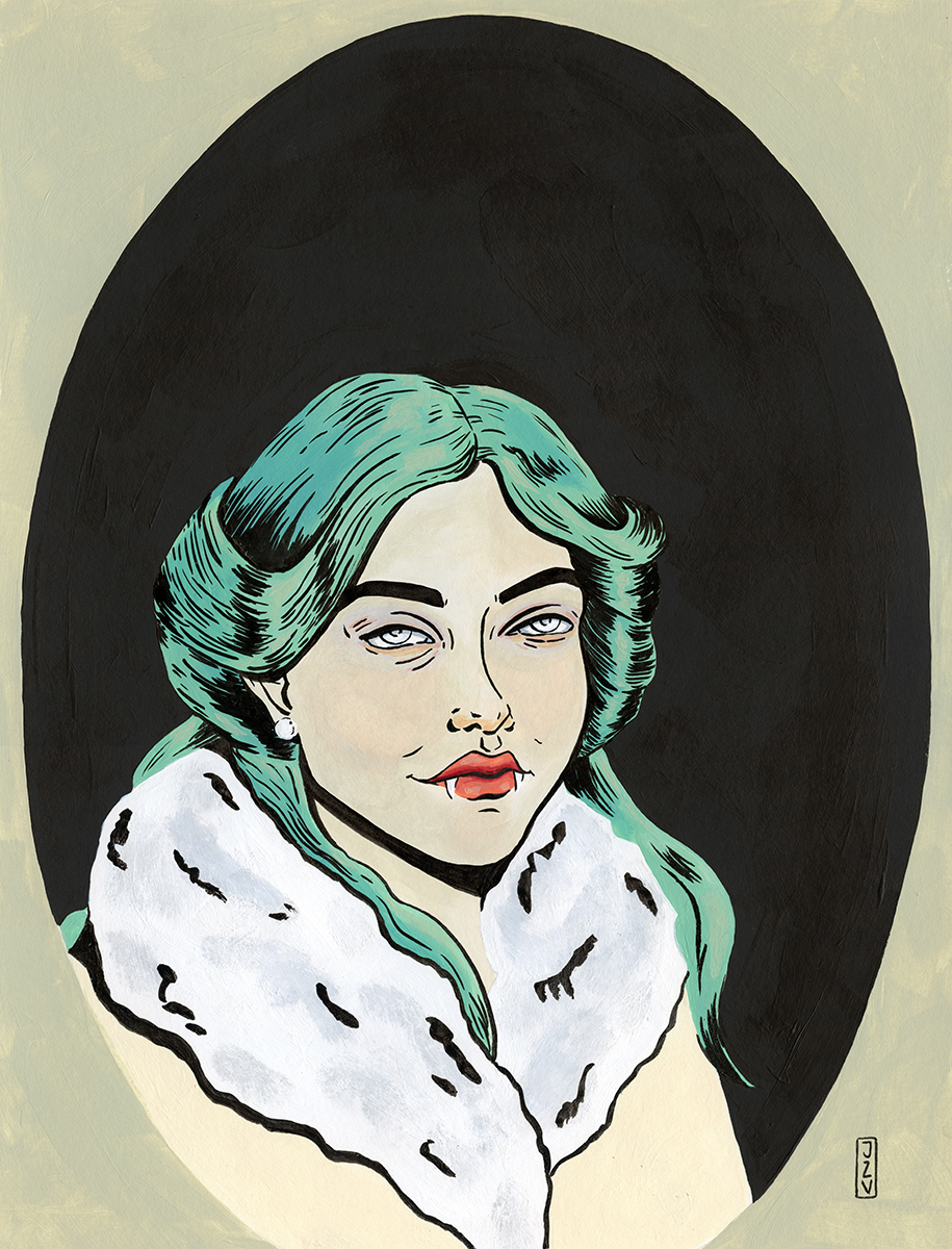 Zine  female portrait dark Mythological acrylic girl faces witch mermaid Pastels vampire ghost