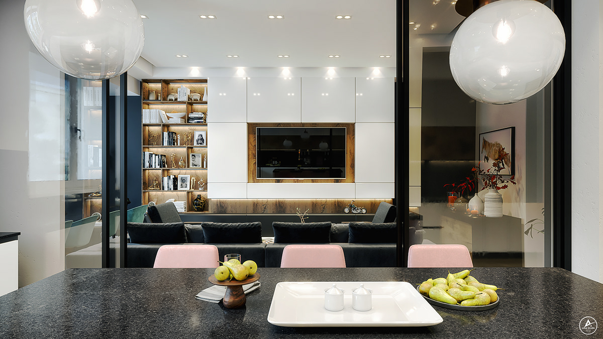 architecture Interior livingroom kitchen archviz photorealistic CGart Visual_Art vray Render