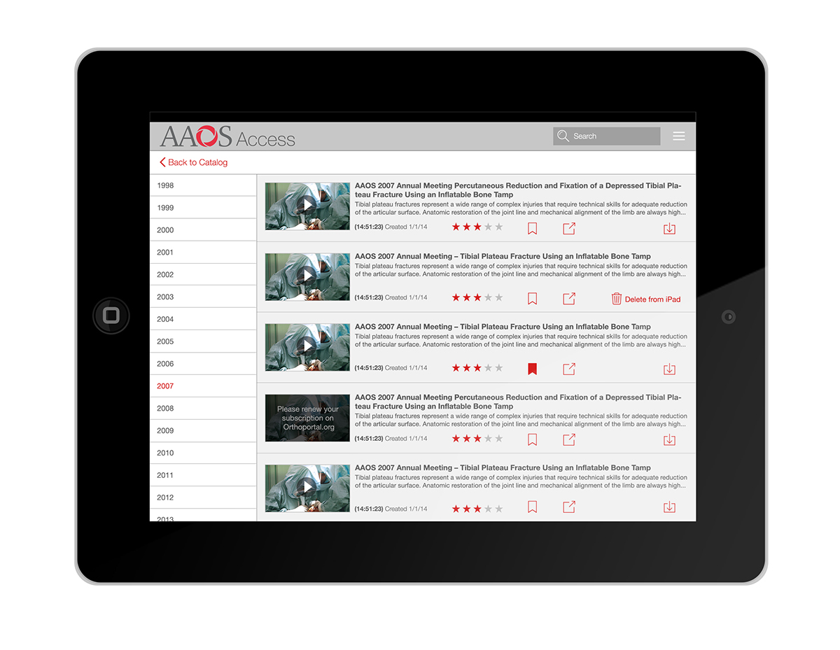 medical orthopedic surgeon iOS App iPad App Mobile app video library flat design