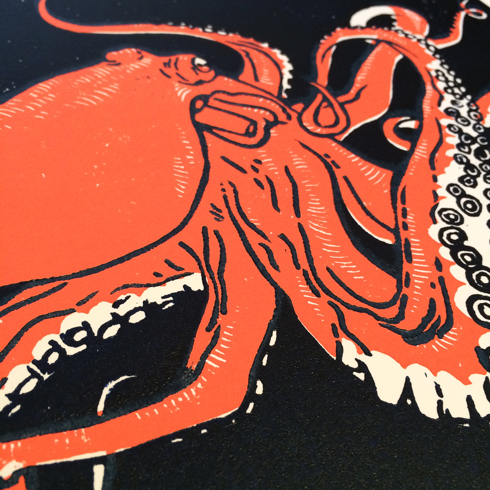 gravure linogravure linocut woodcut lineon pieuvre octopus