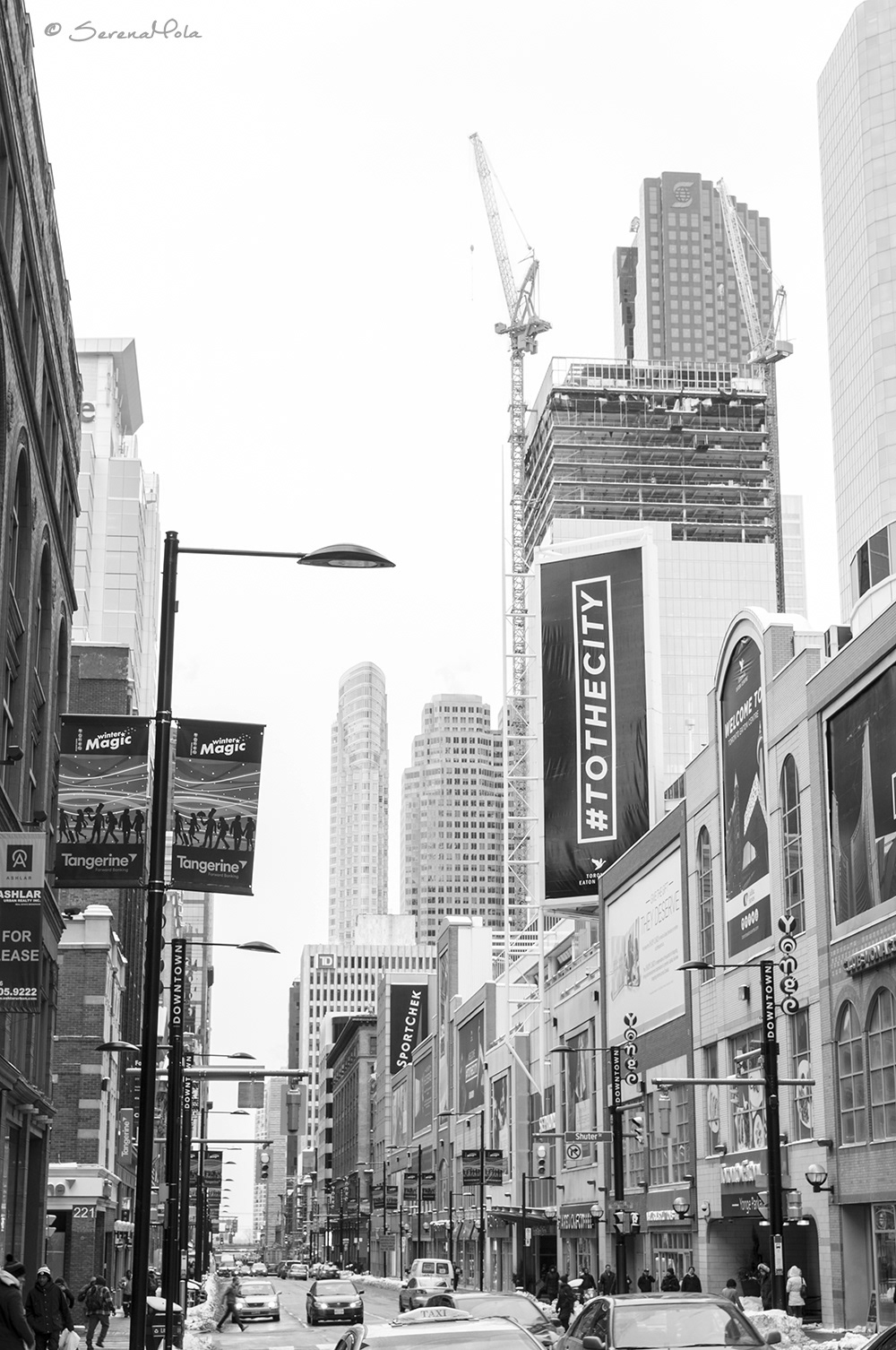 construction development Urban city Toronto Workers black and white b&w downtown buildings crane site