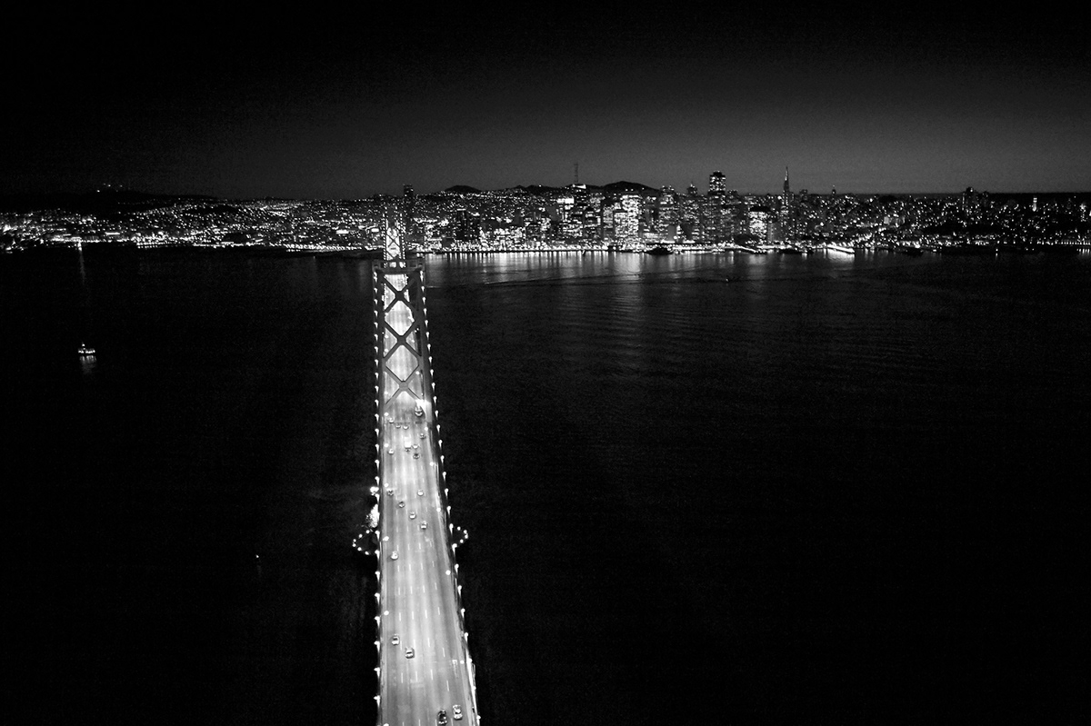 san francisco night black and white California Aerial