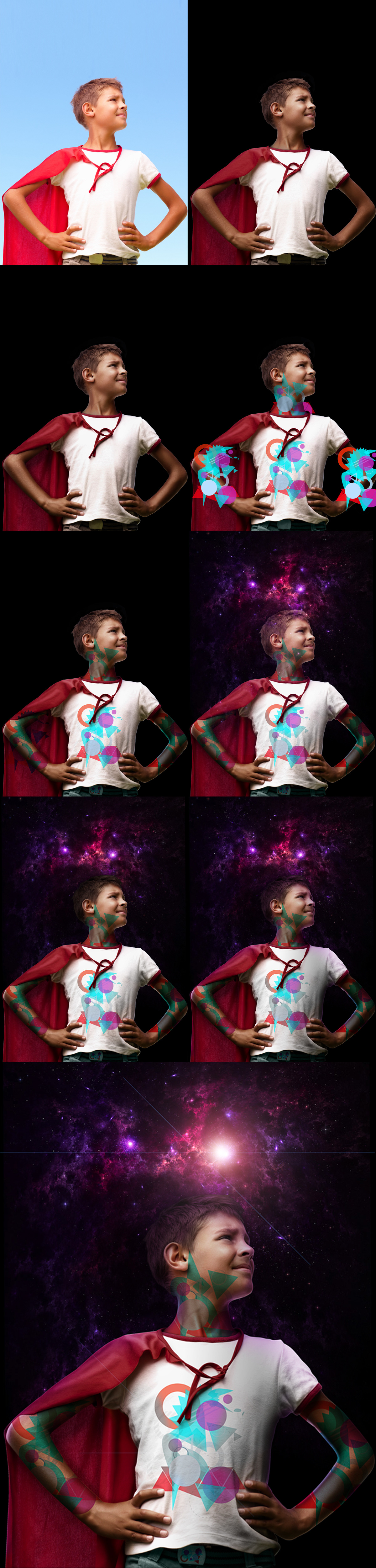 colors Hero boy superman circle red poster photoshop Fly Space  nebula children Illustrator draw