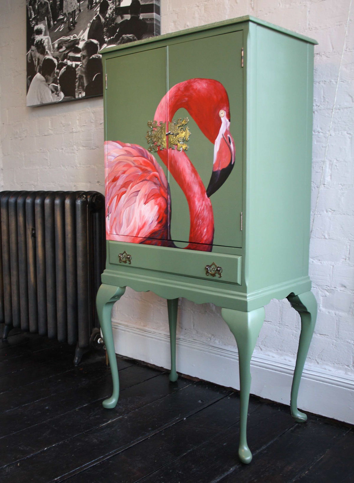 flamingo drinks cabinet pink French ornate mirrored