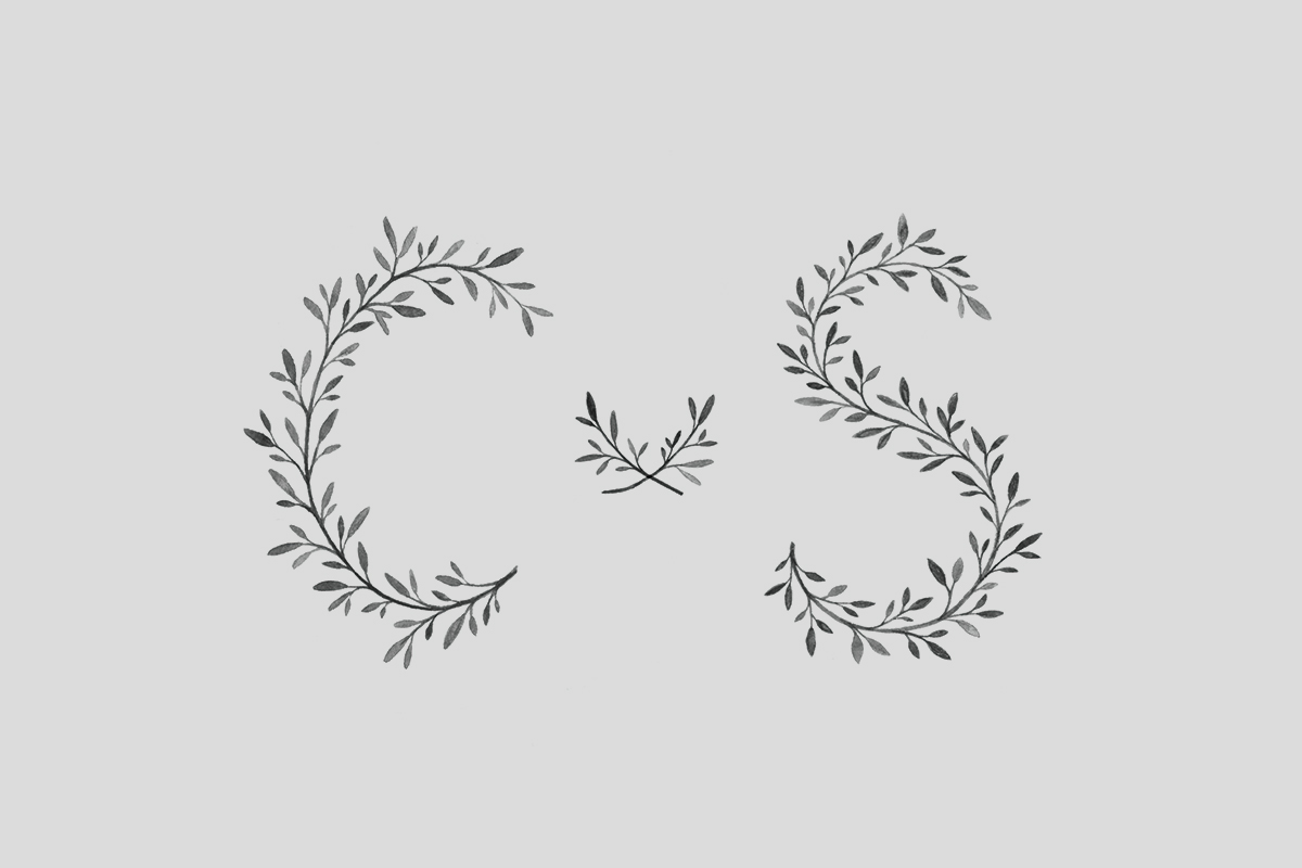 watercolour leaves monogram wedding type