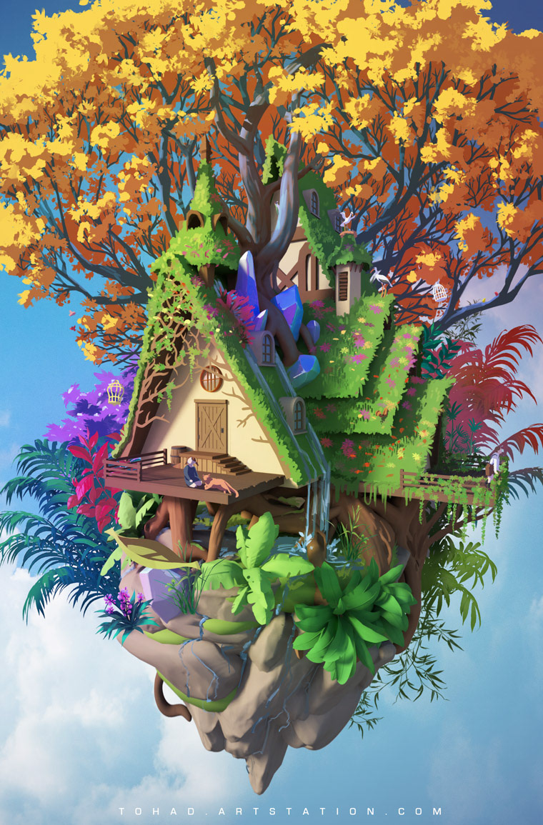 house cartoon vegetal concept art colorful background environment cute