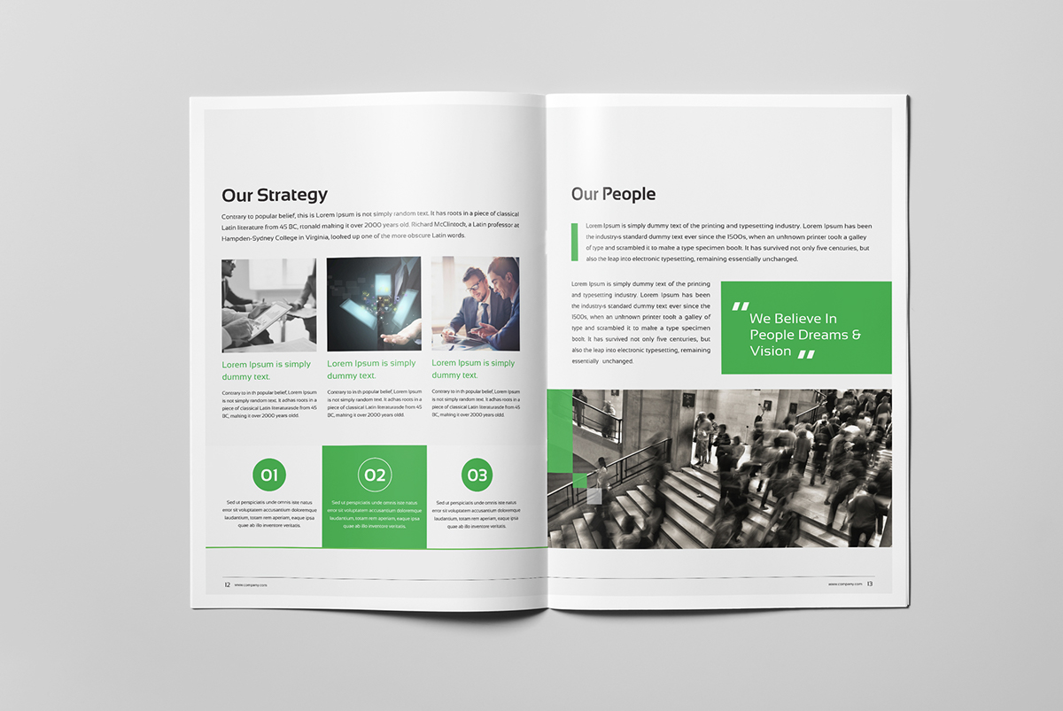 16 pages a4 brochure business clean corporate customisable Customize design editable logo elegant flat format free fonts gray