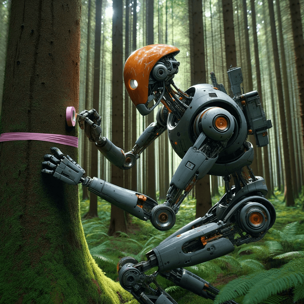 robot robotics chainsaw Dalle aiart GenerativeAI lumberjack forest forestry treework
