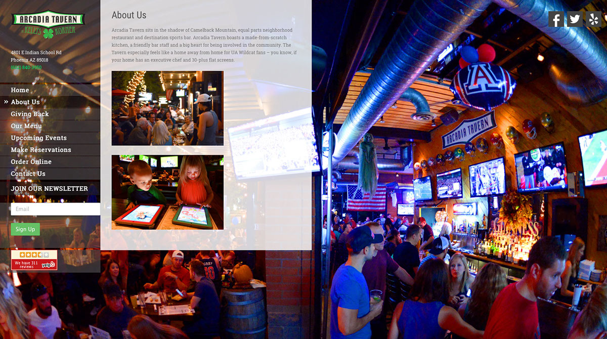 wordpress restaurant bar Sports Bar Responsive sleek sophisticated Phoenix arizona