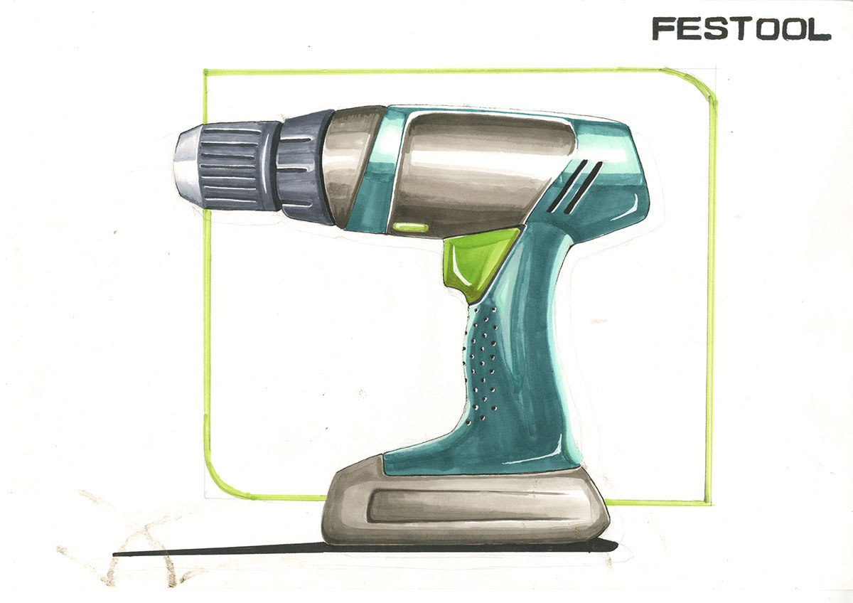 Festool Cordless Driil product design  drill id sketch