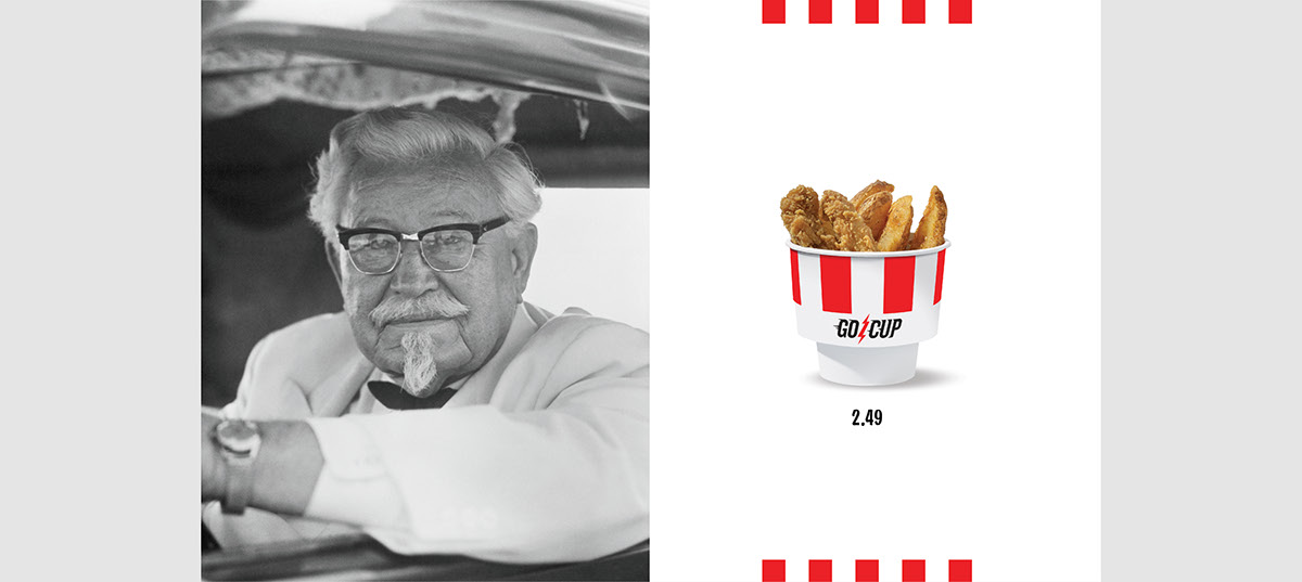 KFC poster Rebrand knockout Food  bucket chicken heritage Authentic red posters logo stripes design in store