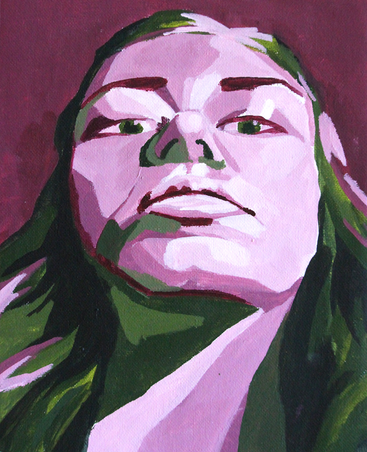 self portrait saturated color shapes acrylic paint selfie