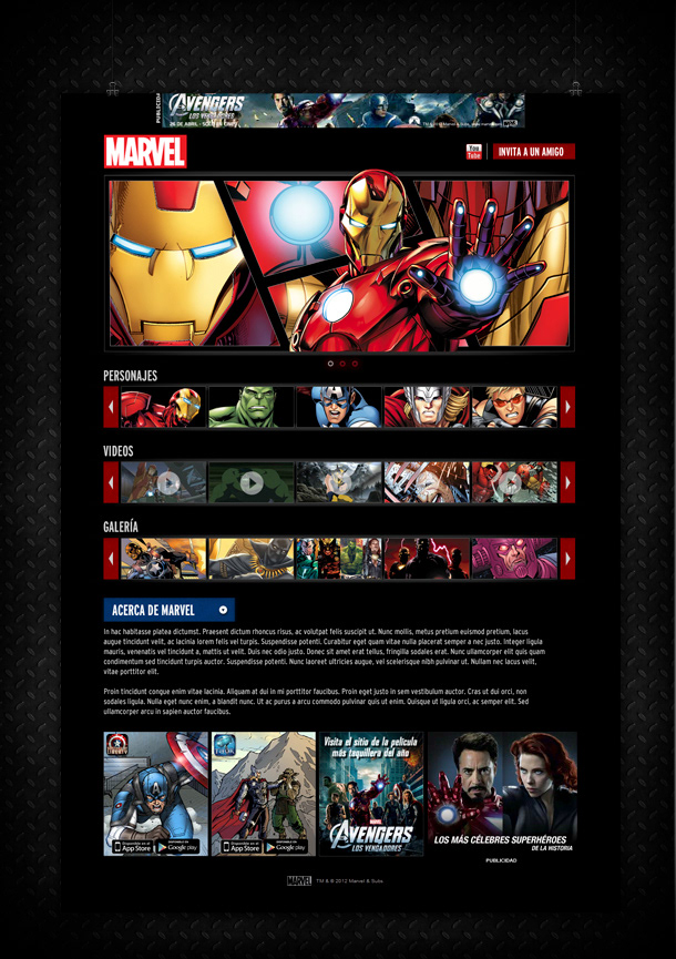 The Avengers iron man Hulk captain america Website ivan lorenz design ux/ui
