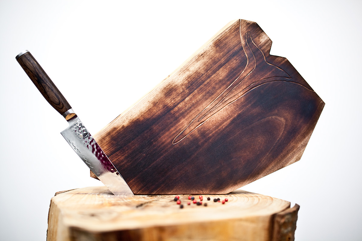 chop Chopping Board kitchen knife wood cut cutting boards t-bone bone steak fire burnt