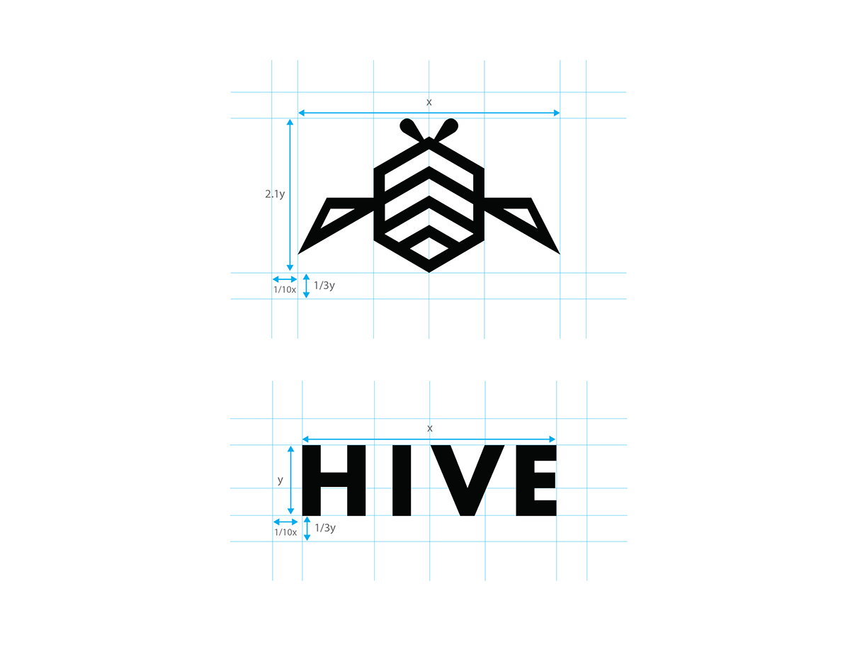 brand branding guidelines identity bee hive beehive hexagon logo concept logo sketches