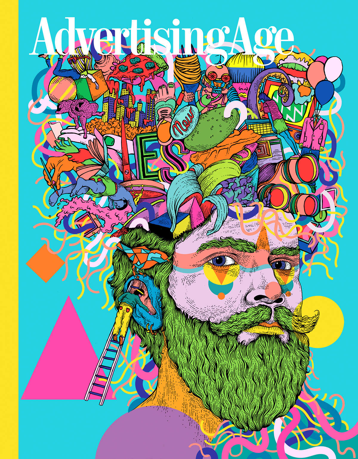 cannes lion Magazine Cover magazine Cannes bright colours photoshop beard line drawing fineliner