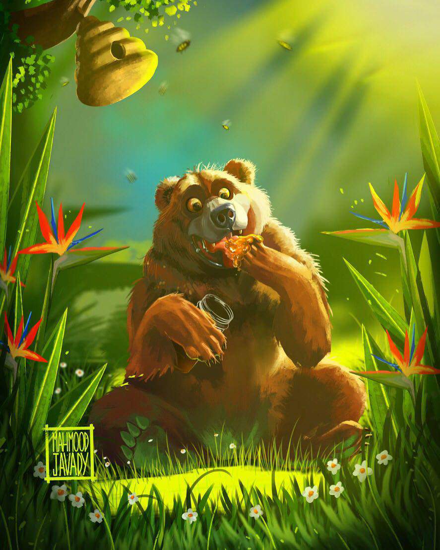 draw DigitalPaint Cintiq wacom photoshop adobe bear rabbit ant gam Tree  forest grass