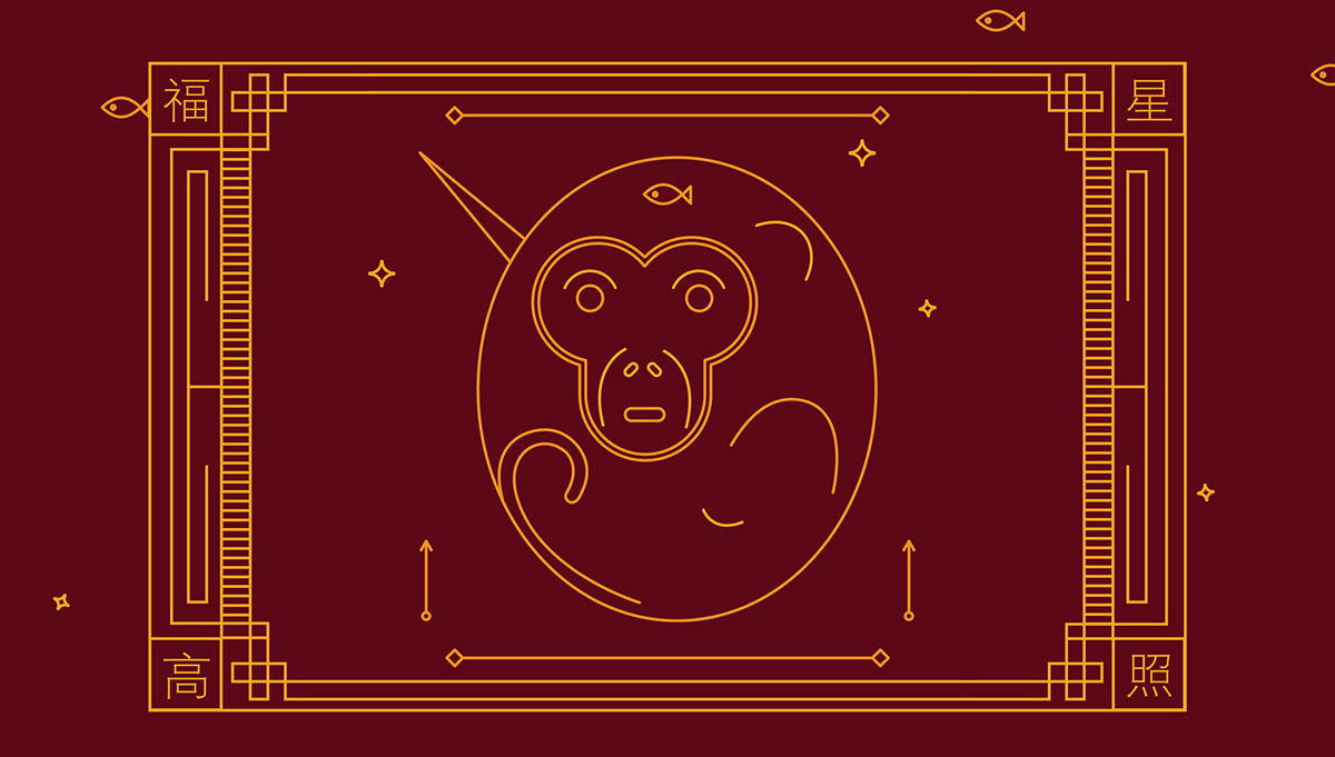 monkey yearofthemonkey zodiac line cards decoration