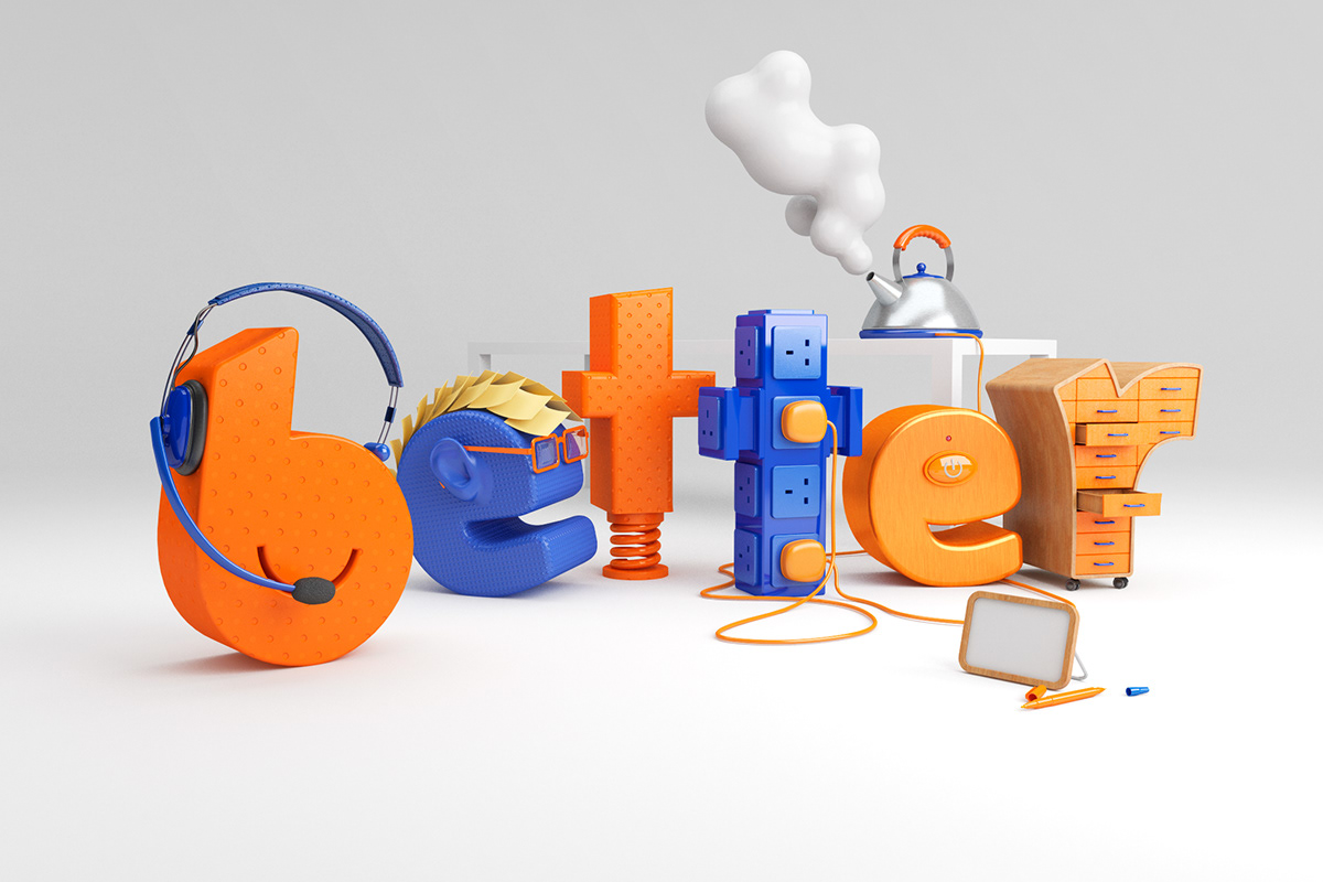 colour pop bright lettering characters 3D CGI design Watches Love 3D Type 3D typography